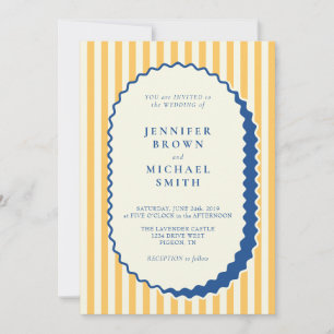 Convite Casamento Listrado Azul e Amarelo