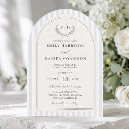 Convite Casamento Listrado Azul e Verde Sage Elegante