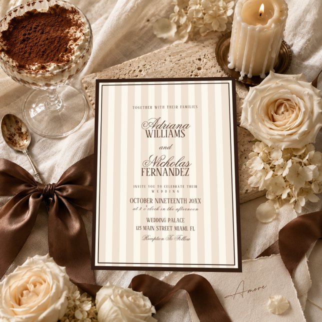 Convite Casamento Listrado Café com Leite Bege (Criador carregado)