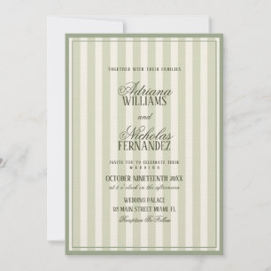 Convite Casamento Listrado em Verde Salvia Luxuoso