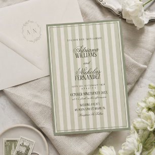 Convite Casamento Listrado em Verde Salvia Luxuoso
