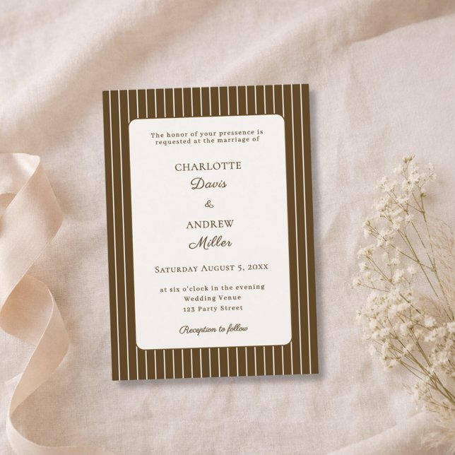 Convite Casamento Listrado Marrom Mocha Marfim  (Criador carregado)