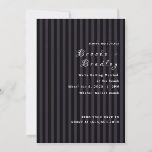 Convite Casamento Listrado Roxo Escuro e Preto