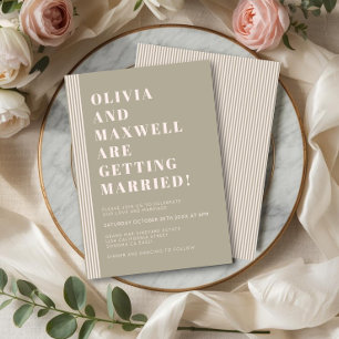 Convite Casamento Listrado Verde Salvia Clássico Moderno 