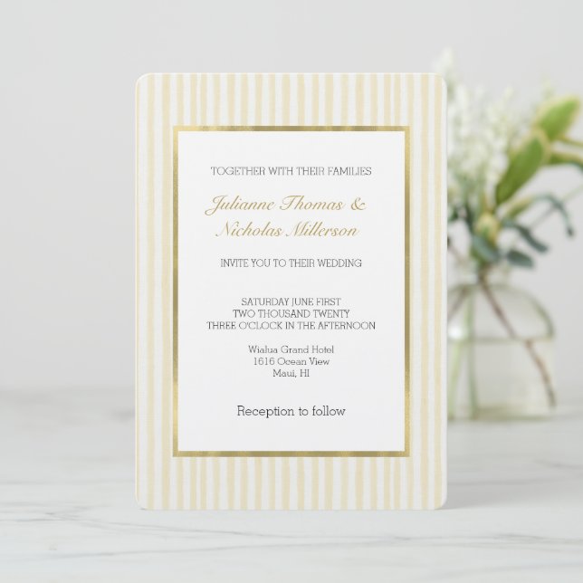 Convite Casamento Listras Amarelas Chic (Em pé/Frente)