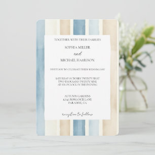 Convite Casamento Listras Areia Creme Marfim Azul Praia