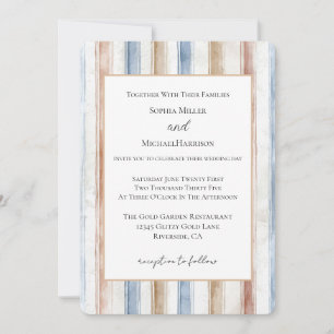 Convite Casamento Listras Bege Creme Azul Bonito