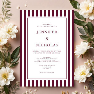 Convite Casamento Listras Burgundy Clássico