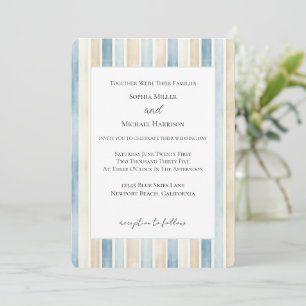 Convite Casamento Listras Creme Azul Praia