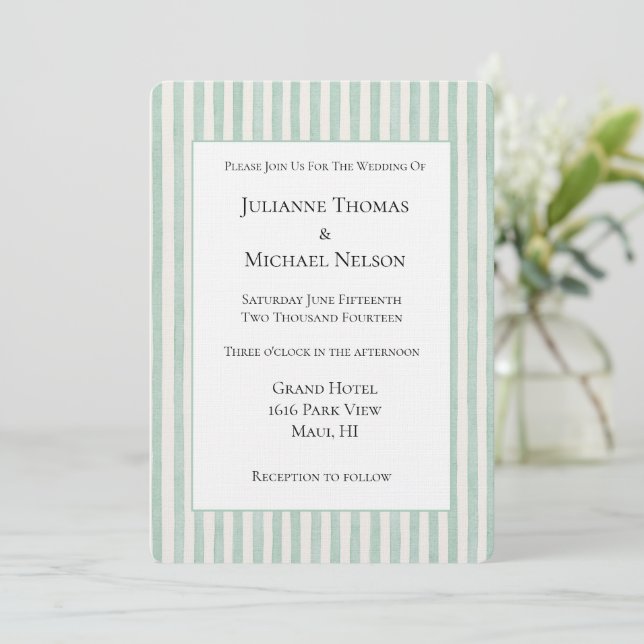 Convite Casamento Listras Creme Menta (Em pé/Frente)