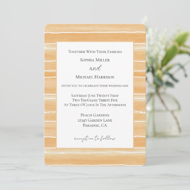 Convite Casamento Listras Creme Pêssego (Em pé/Frente)