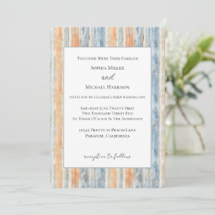 Convite Casamento Listras Creme Pêssego Azul