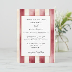 Convite Casamento Listras Creme Vermelho Borgonha