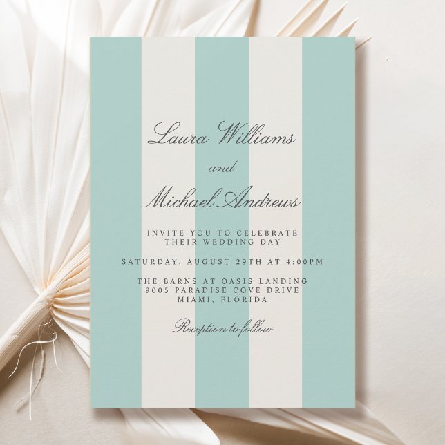 Convite Casamento Listras de Cabana em Azul Turquesa Claro (Available in both printed and instant download digital formats.)