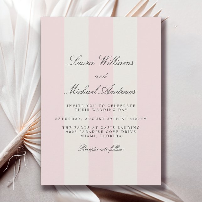 Convite Casamento Listras de Cabana Rosa Bege Simples (Available in both printed and instant download formats.)