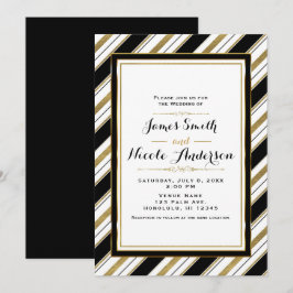Convite Casamento Listras Horizontais Chic Preto Branco &