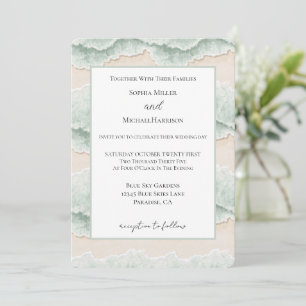 Convite Casamento Listras Praia Oceano Areia Mint Aqua Bra