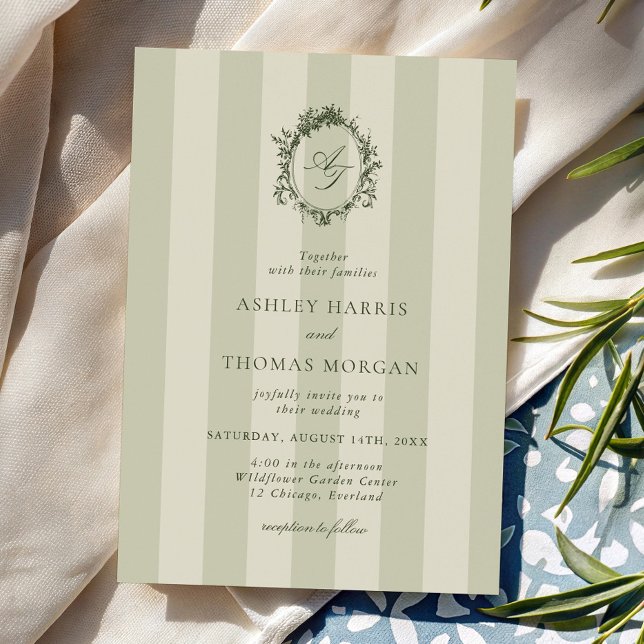 Convite Casamento Listras Verde Sage (Criador carregado)