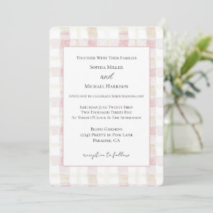 Convite Casamento Listras Xadrez Rosa Bege Branco Blush