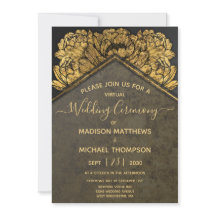 Casamento Livestream Dourado de Peony Virtual Invi