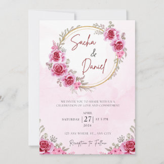 Convite Casamento Livre Dourado Rosa