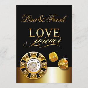 Convite Casamento Love Forever Las Vegas   dourado preto