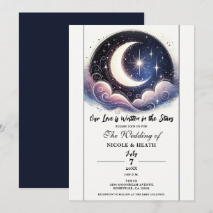 Convite Casamento Lua Aquarela Escrita nas Estrelas