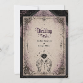 Convite Casamento Lua Caveira Rosa Gótica Medieval