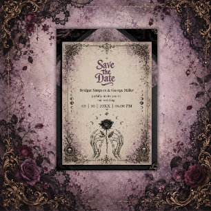 Convite Casamento Lua Caveira Rosa Medieval Roxa Gótica
