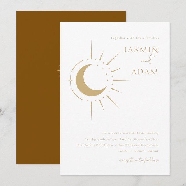 Convite Casamento Lua Celestial e Estrelas (Frente/Verso)