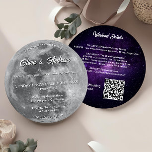 Convite Casamento Lua Cheia Código QR Galáxia Moderna