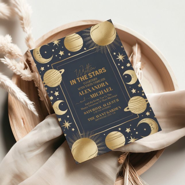 Convite Casamento Lua Crescente Dourada da Marinha Celesti (Criador carregado)