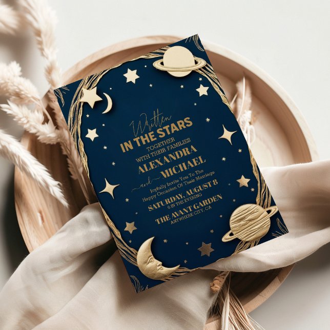 Convite Casamento Lua Crescente Dourada da Marinha Celesti (Criador carregado)