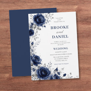 Convite Casamento Lua Crescente Rosa Azul Marinho Prata
