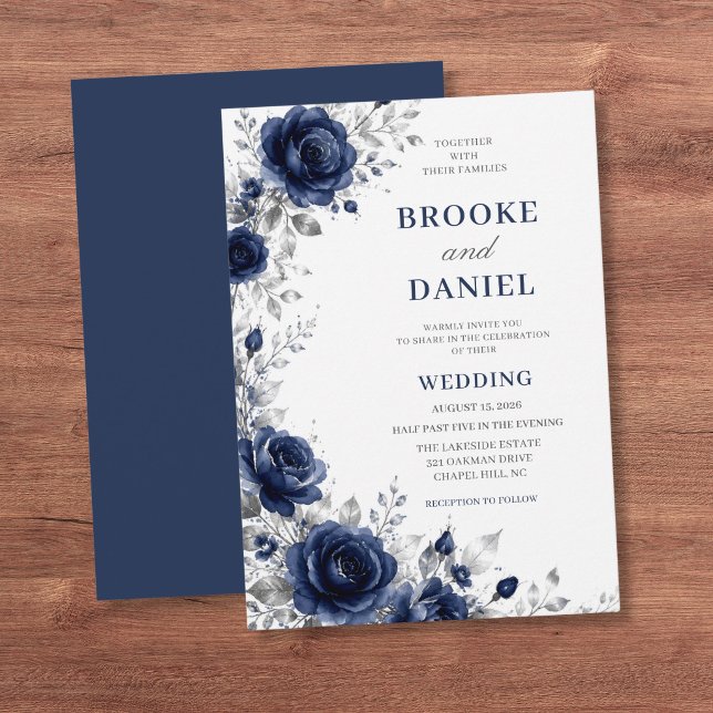 Convite Casamento Lua Crescente Rosa Azul Marinho Prata (Criador carregado)