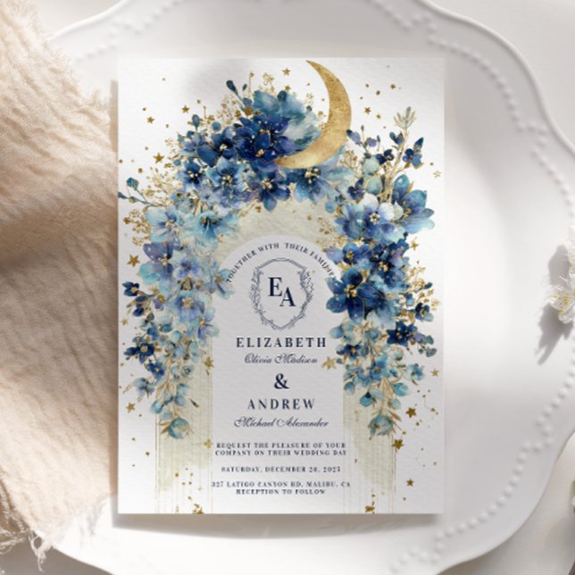 Convite Casamento Lua Dourada e Florais da Meia-Noite (Criador carregado)