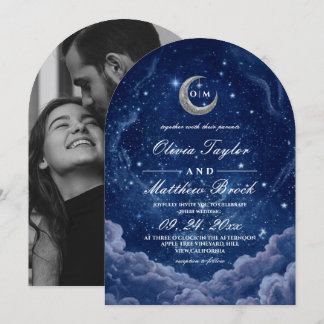Convite Casamento Lua e Estrelas à Meia-Noite Celestial