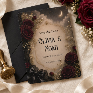 Convite Casamento Lua Gótica Rosa Borgonha Save the Date