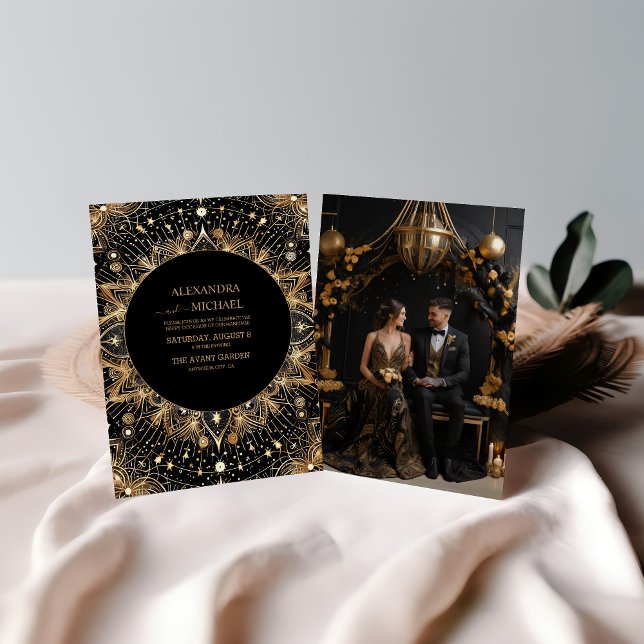 Convite Casamento Lua Negra Meia-Noite Celestial Foto (Criador carregado)