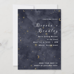 Convite Casamento Luas e Estrelas Meia-Noite Escuras