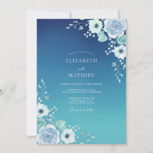 Convite Casamento Luminoso Costeiro Azul-Marinho