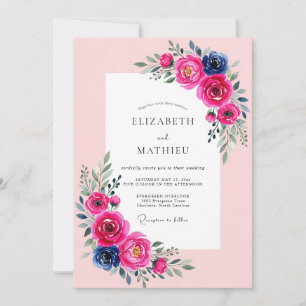 Convite Casamento Luminoso de Fuchsia Naval na Primavera