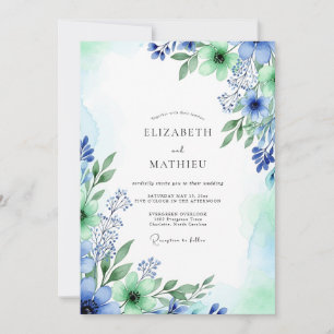 Convite Casamento Luminoso de Primavera Azul Centáurea