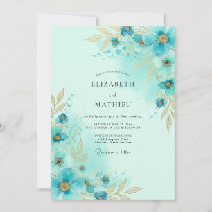 Convite Casamento Luminoso Teal à Beira-Mar