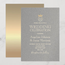 Convite Casamento Luxo Monograma Prata e Ouro