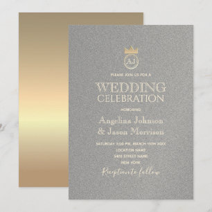 Convite Casamento Luxo Monograma Prata e Ouro