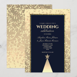 Convite Casamento Luxo Natal Ouro Azul Marinho