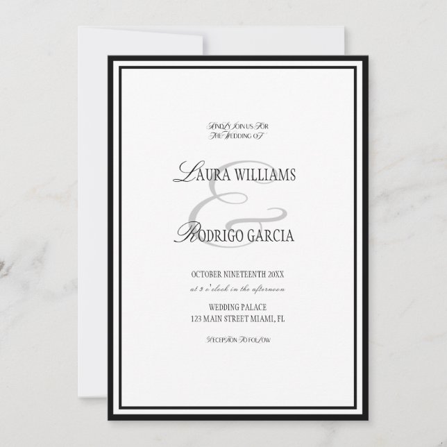 Convite Casamento Luxo Preto Branco (Frente)