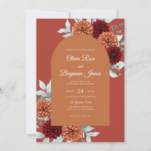 Convite Casamento Luxo Rust Laranja Dahlia