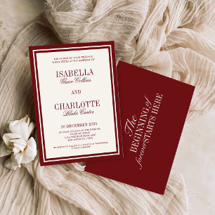 Convite Casamento Luxuoso Antigo Burgundy Atemporal